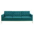 Maklaine Stainless Steel Leg Performance Velvet Sofa in Gold/Teal