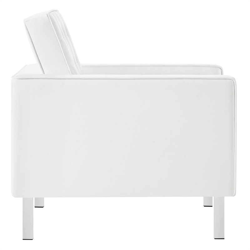 Maklaine Modern Faux Leather Armchair in Silver/White (Set of 2)