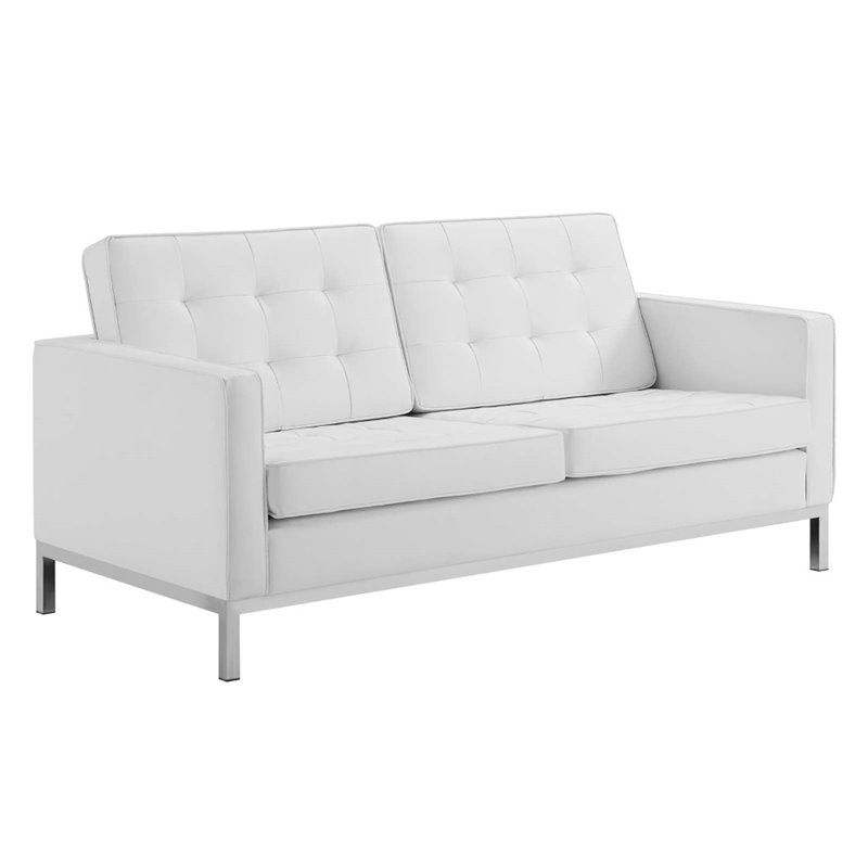 Maklaine 3-Piece Modern Tufted Upholstered Faux Leather Sofa Set in White