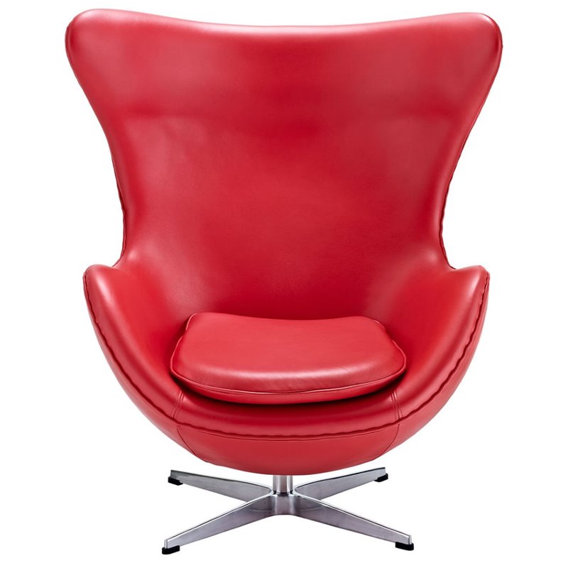 Maklaine Modern / Contemporary Leather Lounge Chair in Red Finish