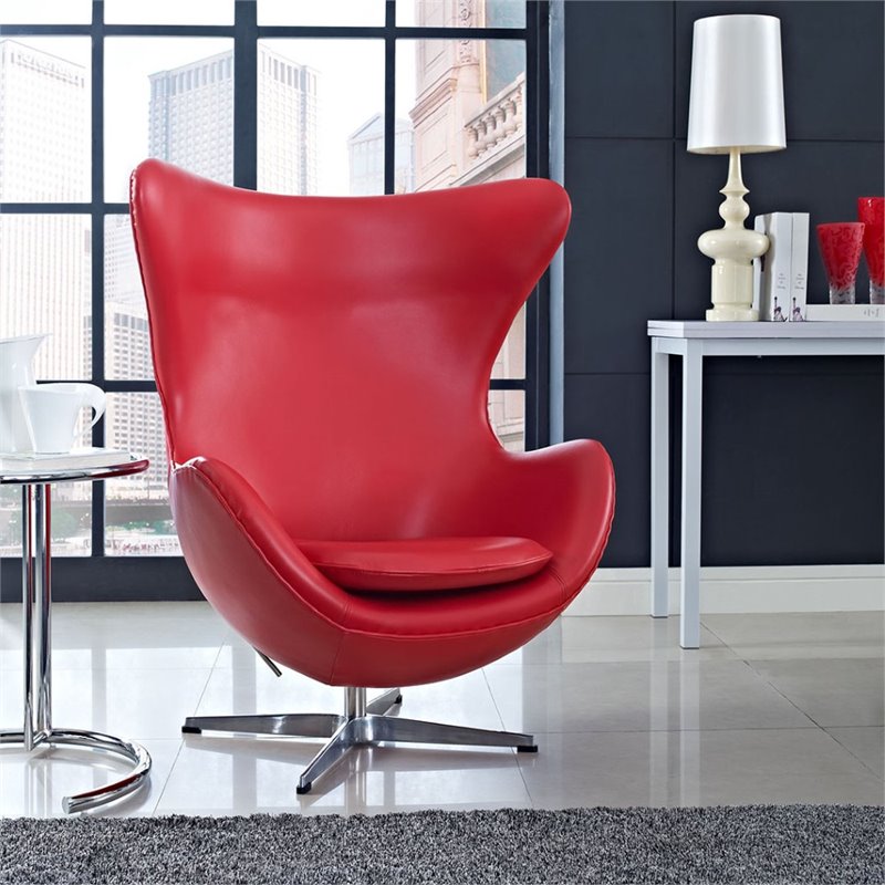 Maklaine Modern / Contemporary Leather Lounge Chair in Red Finish