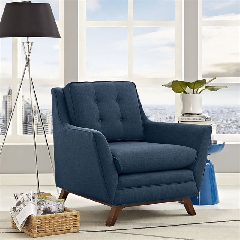 Maklaine Modern Finely Upholstered Fabric Armchair in Azure Blue