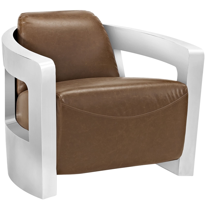 Maklaine Modern / Contemporary Leather Lounge Chair in Brown