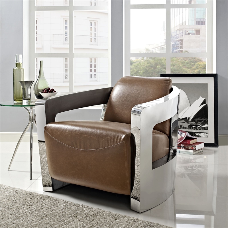 Maklaine Modern / Contemporary Leather Lounge Chair in Brown
