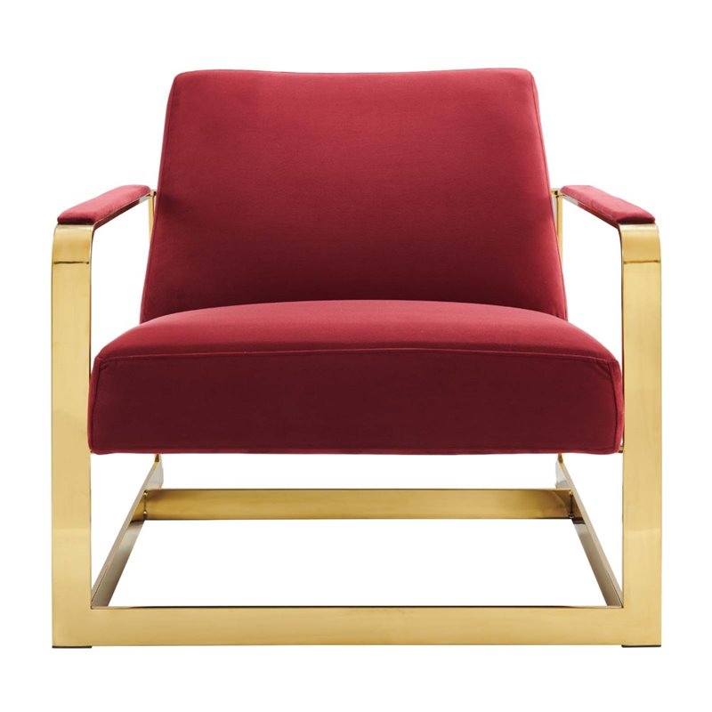 Maklaine Performance Velvet Upholstered Accent Chair in Gold and Maroon Red