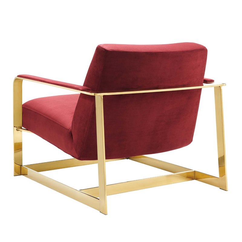 Maklaine Performance Velvet Upholstered Accent Chair in Gold and Maroon Red