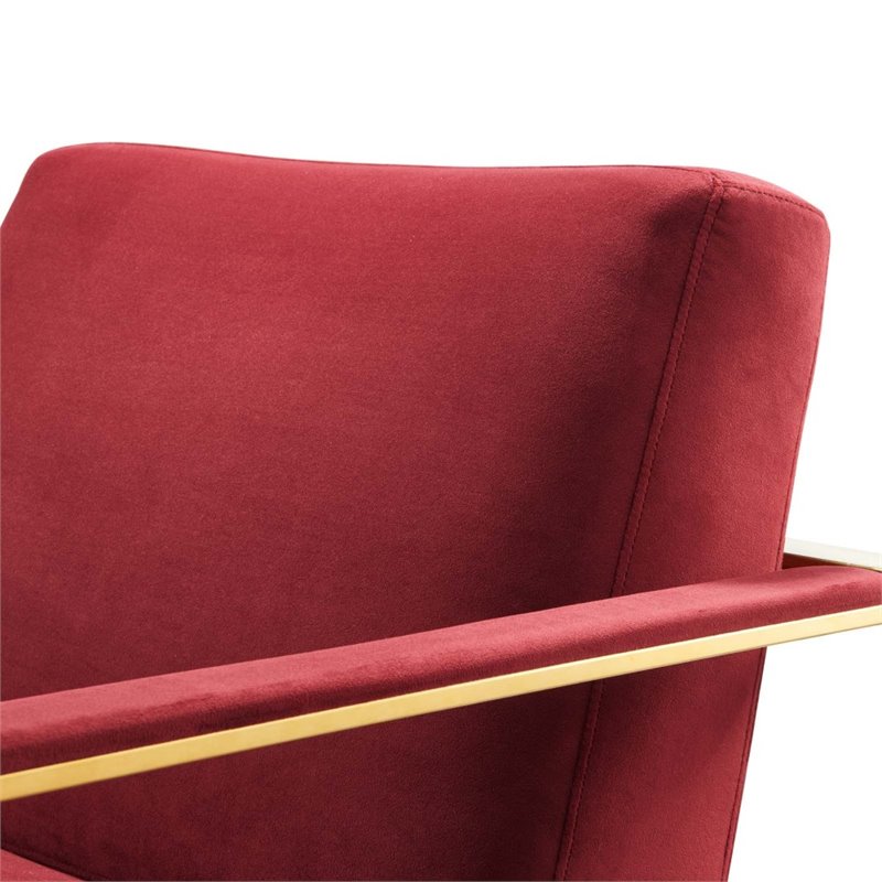 Maklaine Performance Velvet Upholstered Accent Chair in Gold and Maroon Red