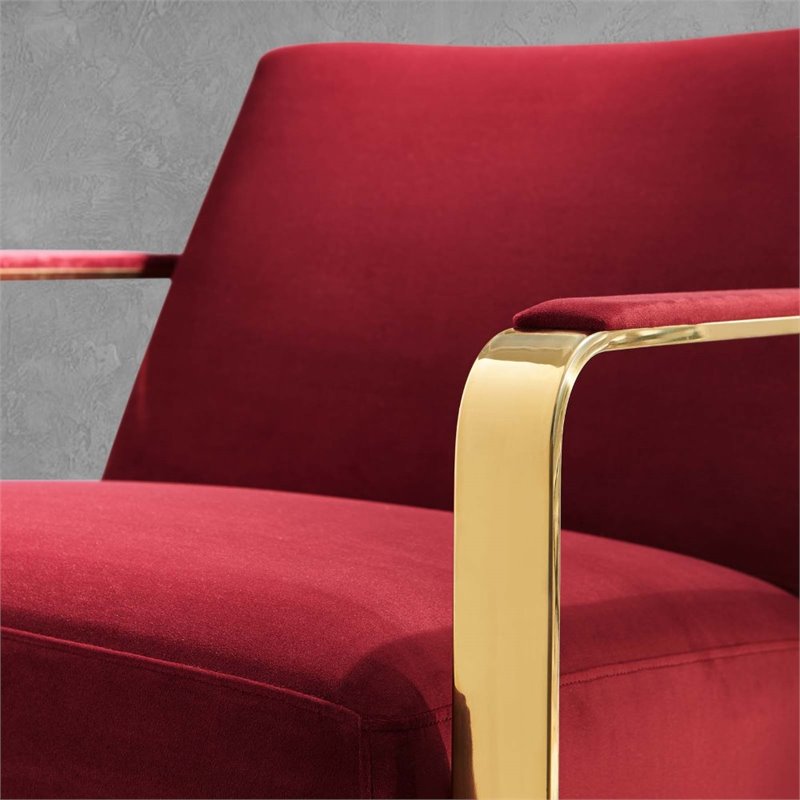 Maklaine Performance Velvet Upholstered Accent Chair in Gold and Maroon Red