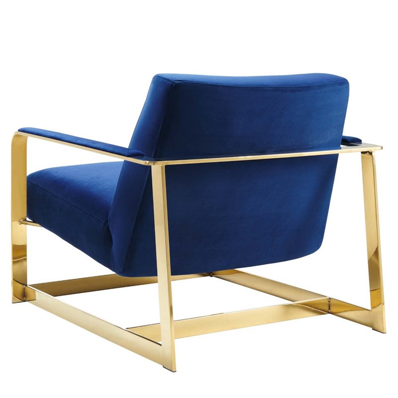 Maklaine Performance Velvet Upholstered Accent Chair in Gold and Navy