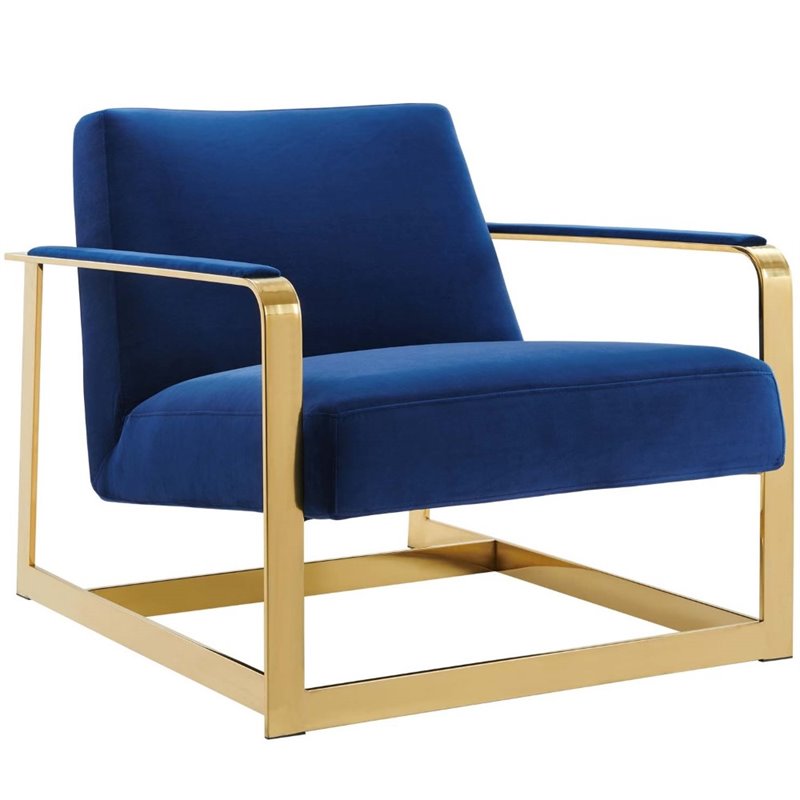 Maklaine Performance Velvet Upholstered Accent Chair in Gold and Navy