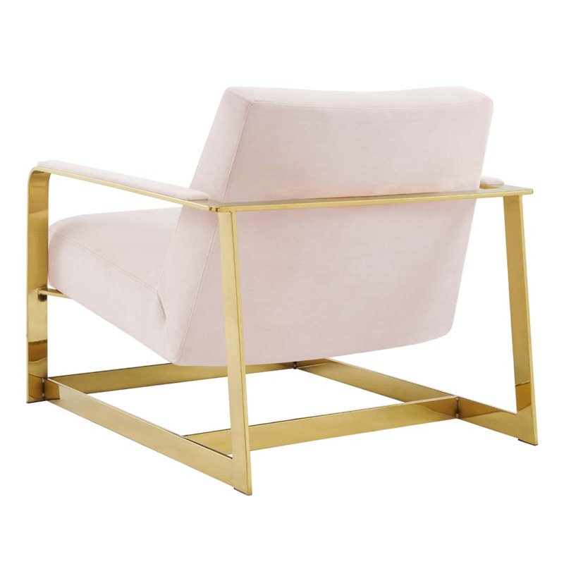 Maklaine Performance Velvet Upholstered Accent Chair in Gold and Pink