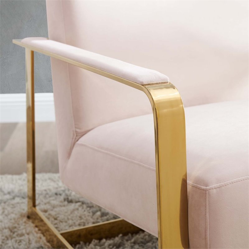 Maklaine Performance Velvet Upholstered Accent Chair in Gold and Pink