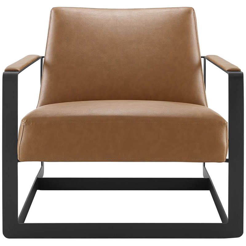 Maklaine Stainless Steel and Vegan Leather Accent Chair in Tan