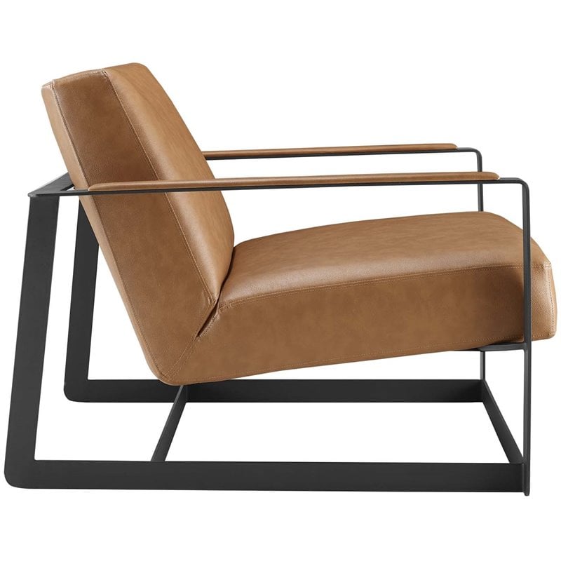 Maklaine Stainless Steel and Vegan Leather Accent Chair in Tan