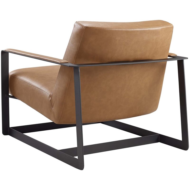 Maklaine Stainless Steel and Vegan Leather Accent Chair in Tan