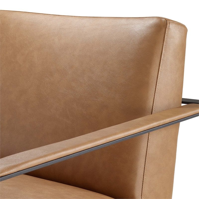 Maklaine Stainless Steel and Vegan Leather Accent Chair in Tan
