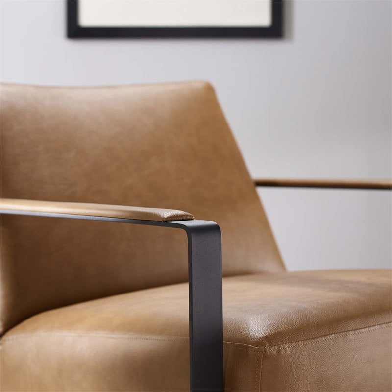 Maklaine Stainless Steel and Vegan Leather Accent Chair in Tan