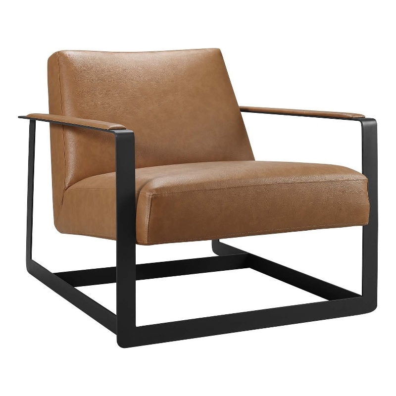 Maklaine Stainless Steel and Vegan Leather Accent Chair in Tan
