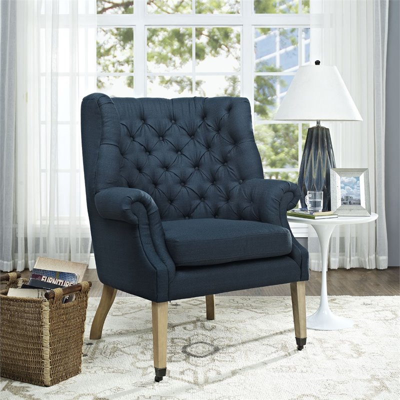 Maklaine Contemporary Upholstered Accent Chair with Casters in Azure