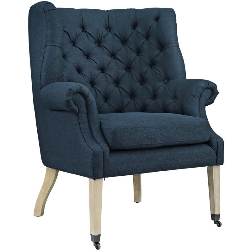 Maklaine Contemporary Upholstered Accent Chair with Casters in Azure
