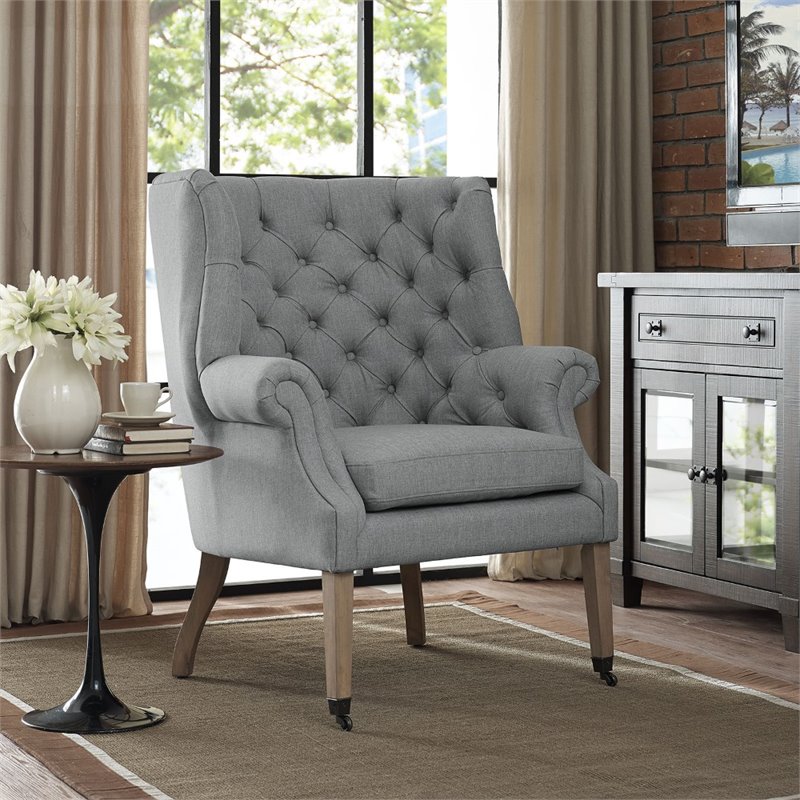 Maklaine Upholstered Accent Chair with Casters in Light Gray
