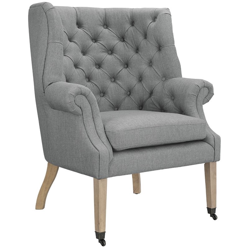 Maklaine Upholstered Accent Chair with Casters in Light Gray