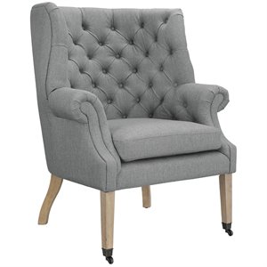Maklaine Upholstered Accent Chair with Casters in Light Gray