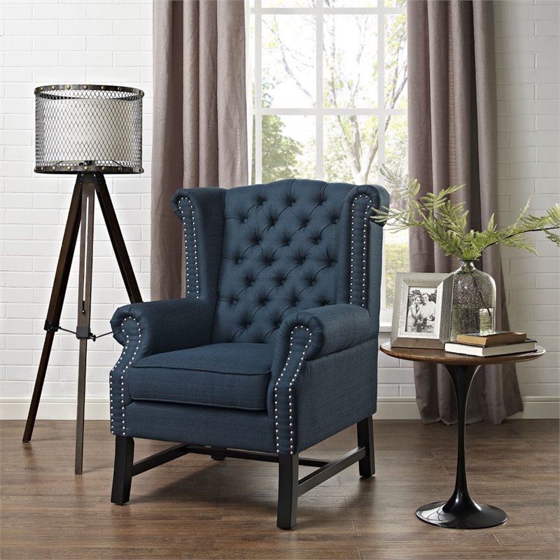 Maklaine Modern / Contemporary Upholstered Fabric Armchair in Azure