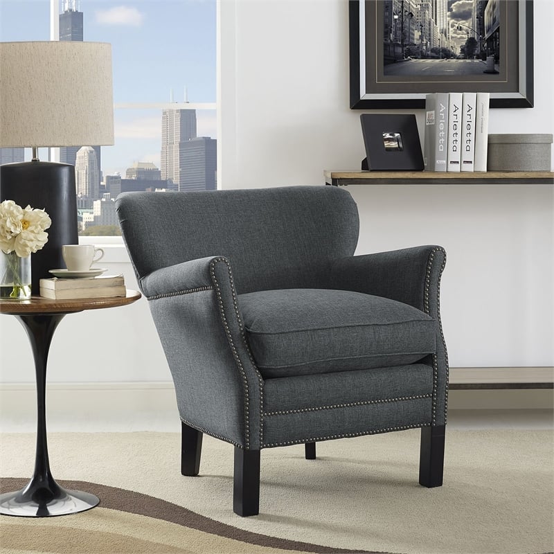 Maklaine Modern / Contemporary Fabric Accent Chair in Gray Finish