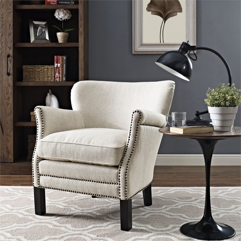 Maklaine Contemporary Fabric Upholstered Accent Chair in Sand