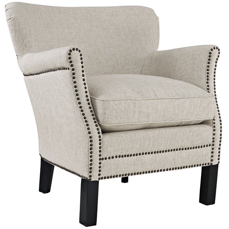 Maklaine Contemporary Fabric Upholstered Accent Chair in Sand