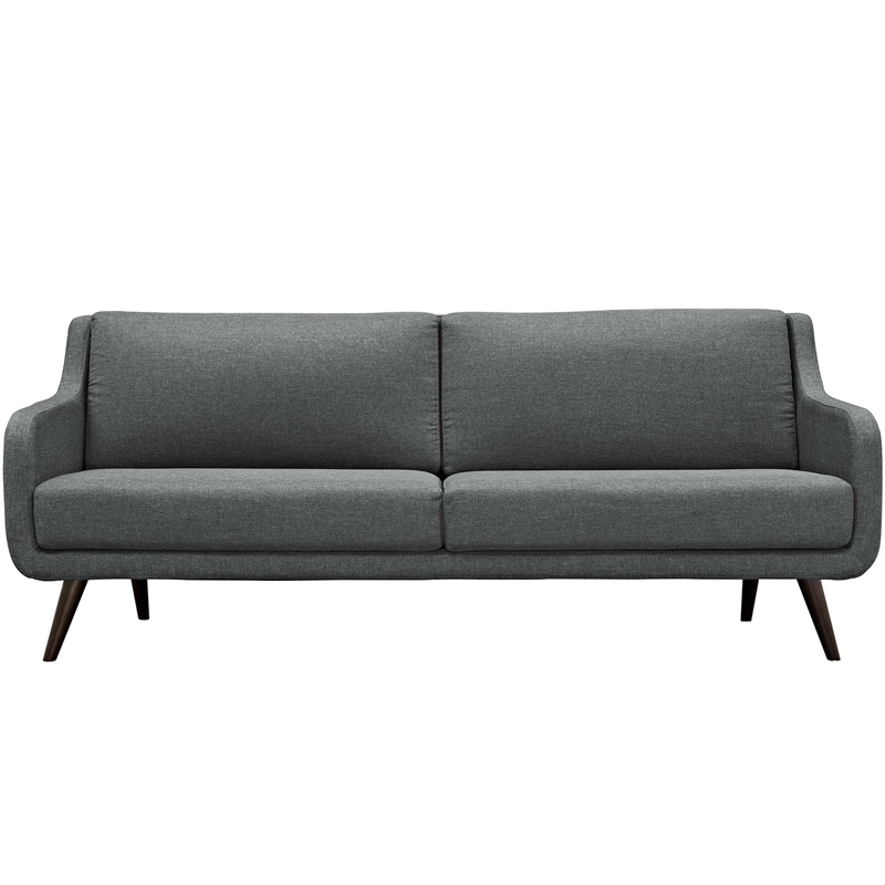 Maklaine Upholstered Polyester Fabric and Rubberwood Sofa in Gray