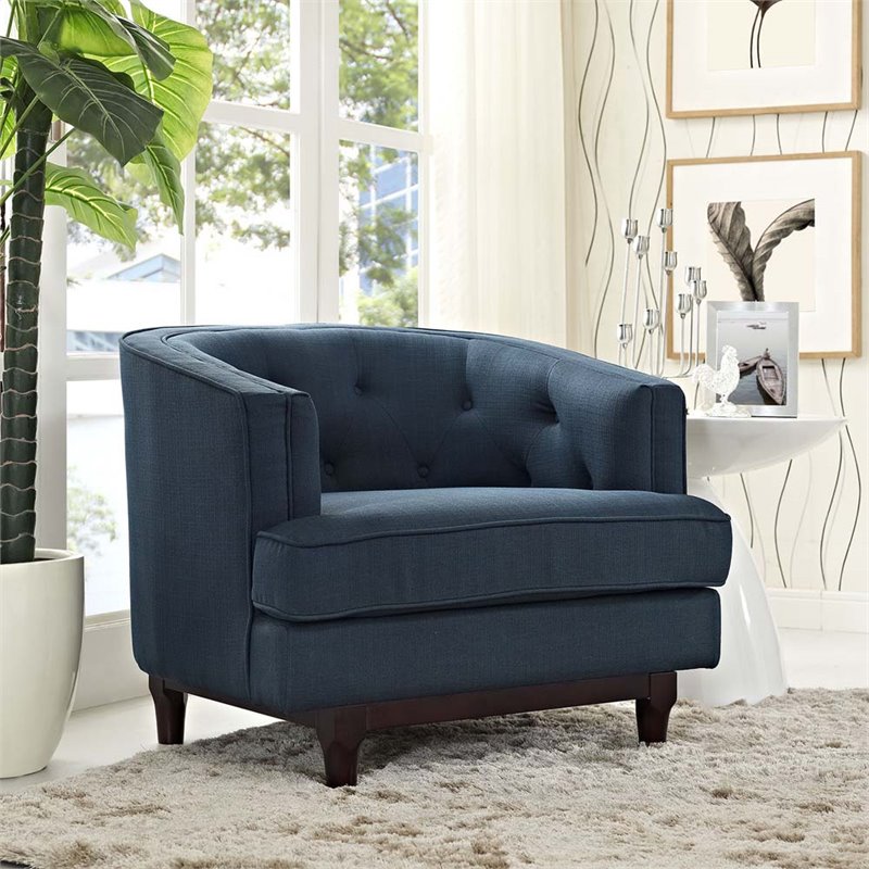 Maklaine Modern Upholstered Polyester Fabric Armchair in Azure Blue