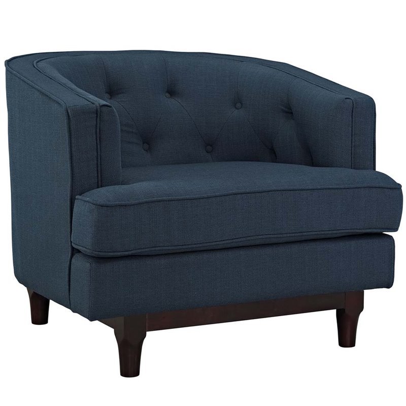 Maklaine Modern Upholstered Polyester Fabric Armchair in Azure Blue