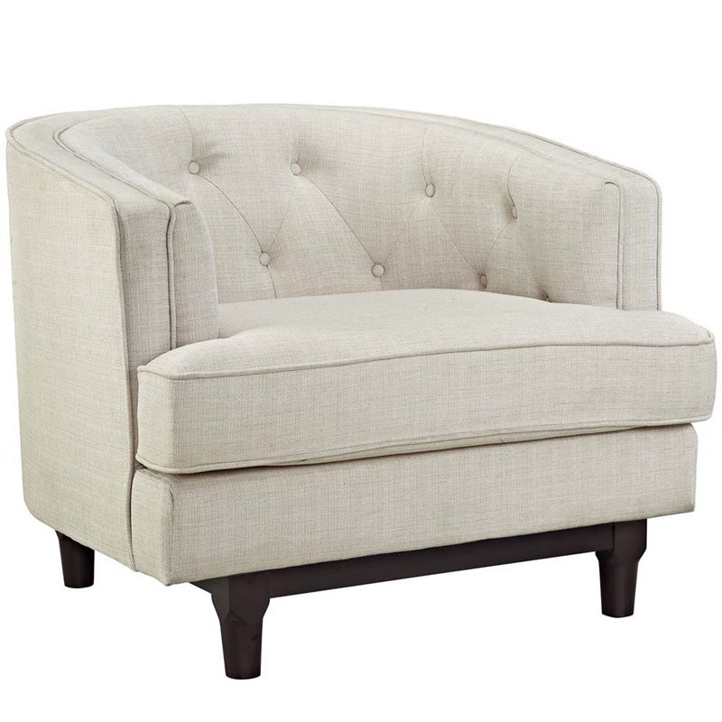Maklaine Modern Upholstered Polyester Fabric Armchair in Beige