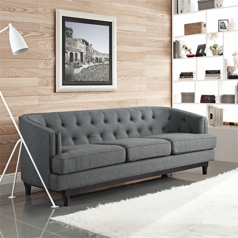 Maklaine Contemporary Upholstered Polyester Fabric Sofa in Gray
