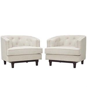 Maklaine Polyester Fabric and Rubberwood Armchairs in Beige (Set of 2)