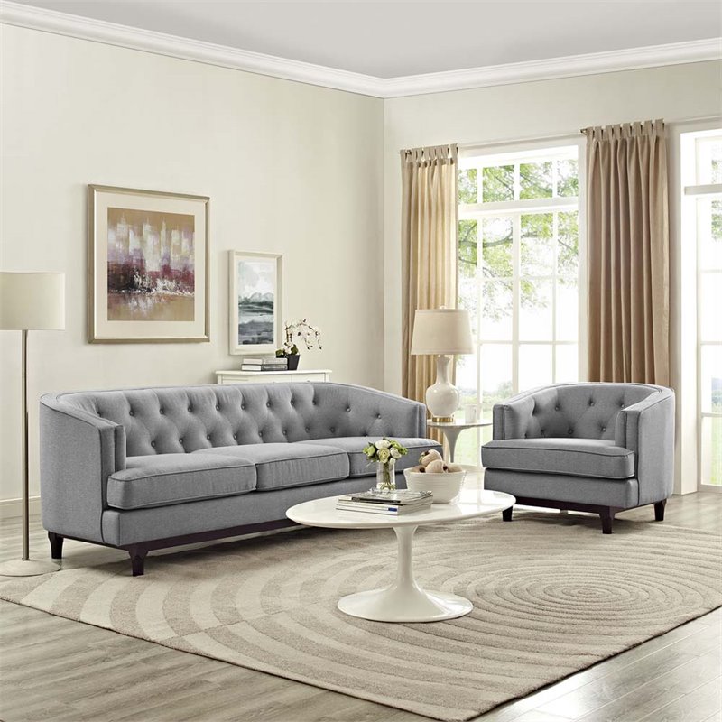 Maklaine Polyester and Rubberwood Living Room Set in Light Gray (Set of 2)