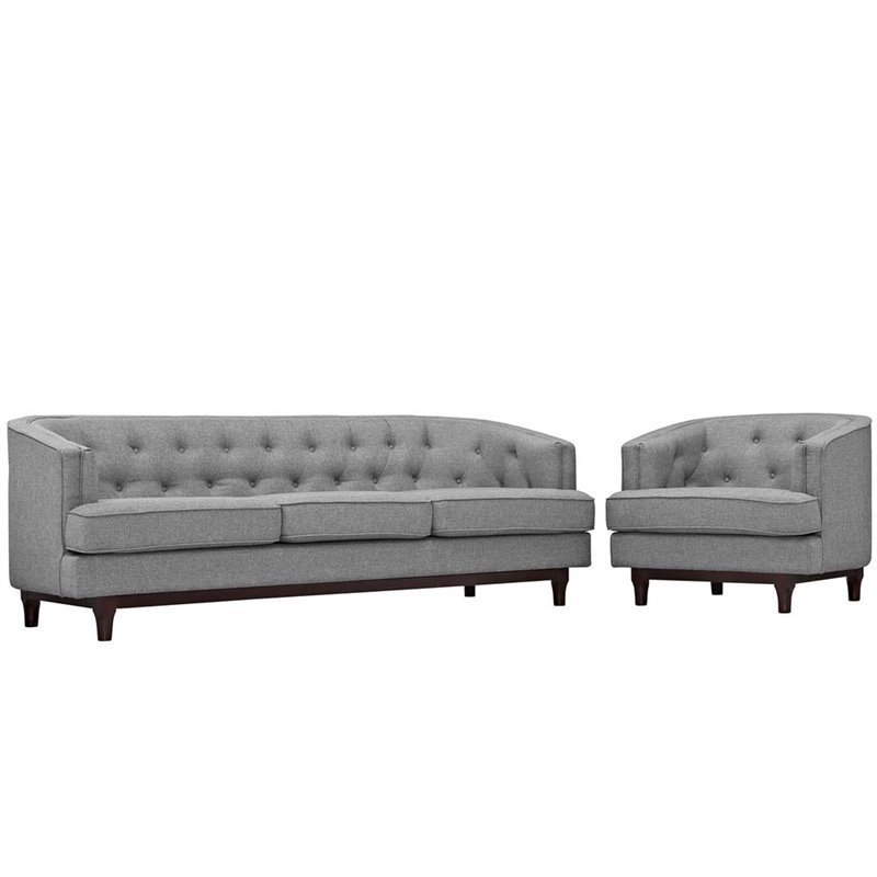 Maklaine Polyester and Rubberwood Living Room Set in Light Gray (Set of 2)