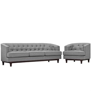 Maklaine Polyester and Rubberwood Living Room Set in Light Gray (Set of 2)