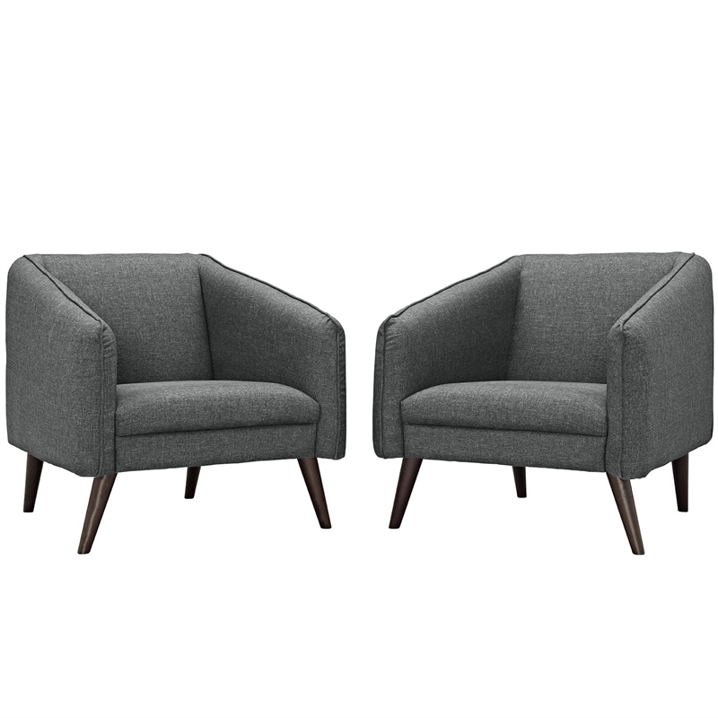 Maklaine Contemporary Armchairs Set of 2 in Gray with Solid Rubberwood Legs