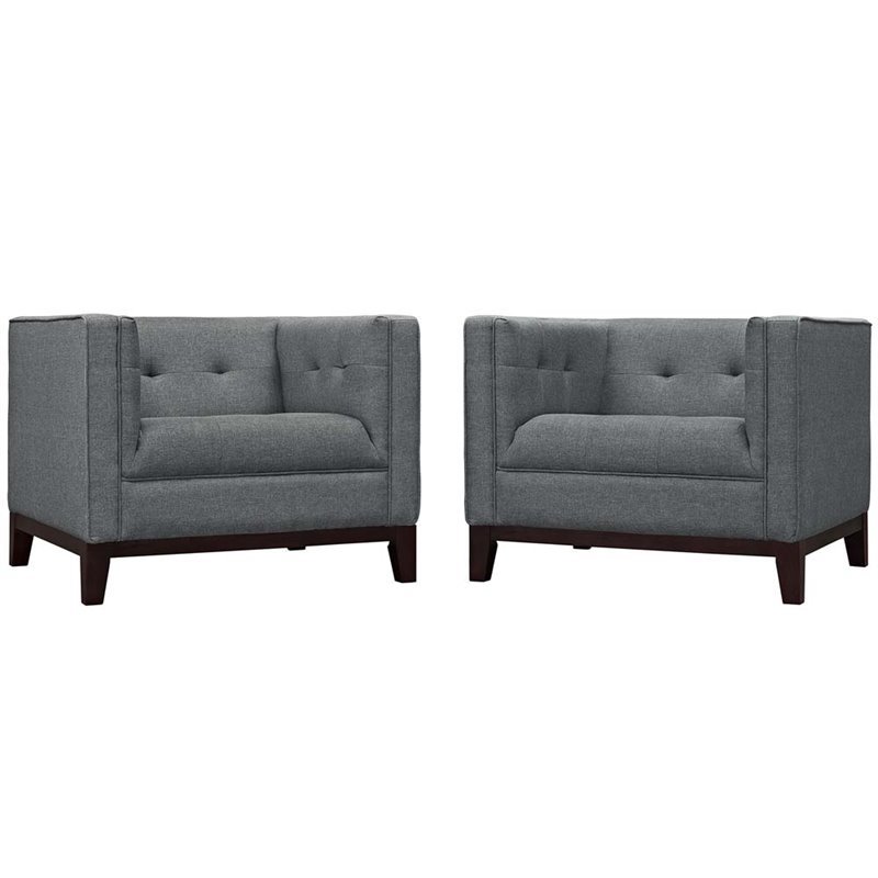 Maklaine Polyester Fabric and Rubberwood Armchairs in Gray (Set of 2)