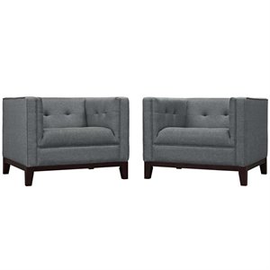 Maklaine Polyester Fabric and Rubberwood Armchairs in Gray (Set of 2)