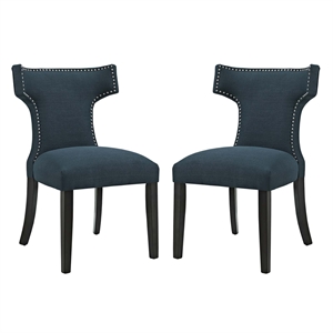 Maklaine 20.5&quot Fabric Dining Side Chair in Black/Azure (Set of 2)