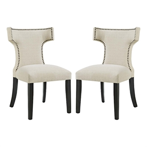 Maklaine 20.5&quot Fabric Dining Side Chair in Black/Beige (Set of 2)