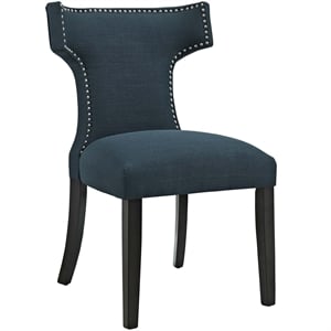 Maklaine 19&quot Modern Solid Wood and Fabric Dining Chair in Azure Blue