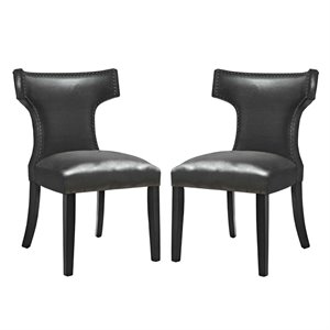 Maklaine 19&quot Modern Vinyl/Wood Dining Chair in Black (Set of 2)