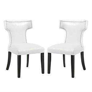 Maklaine 19&quot Modern Vinyl/Wood Dining Chair in White/Black (Set of 2)