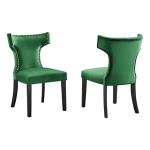 Maklaine 20.5&quot Velvet Dining Side Chairs in Emerald Green/Black (Set of 2)