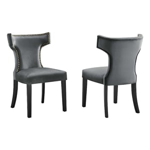 Maklaine 20.5&quot Velvet Dining Side Chairs in Gray/Black (Set of 2)